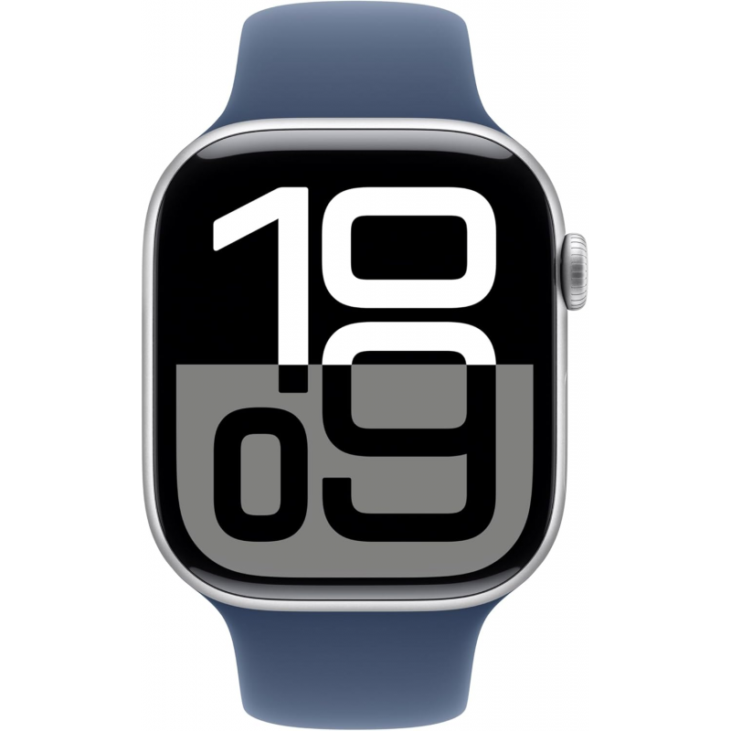 Apple Watch Series 10 (GPS, 46mm) - Silver Aluminium Case with M/L Denim Sport Band