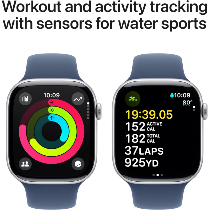 Apple Watch Series 10 (GPS, 46mm) - Silver Aluminium Case with M/L Denim Sport Band