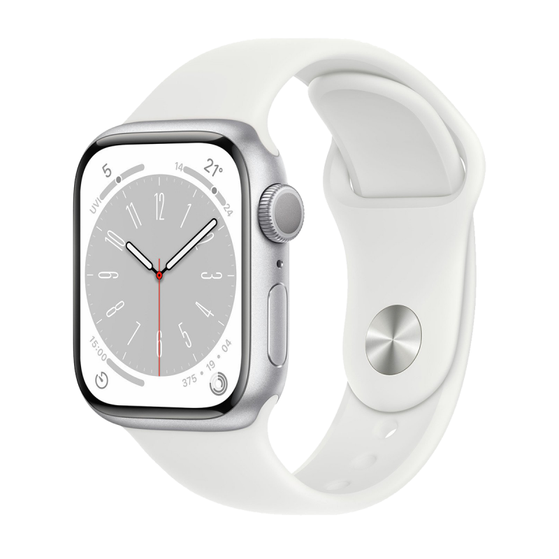 Apple Watch Series 8 (GPS, 45mm) - Silver Aluminium Case with S/M White Sport Band