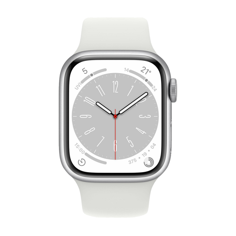 Apple Watch Series 8 (GPS, 45mm) - Silver Aluminium Case with S/M White Sport Band