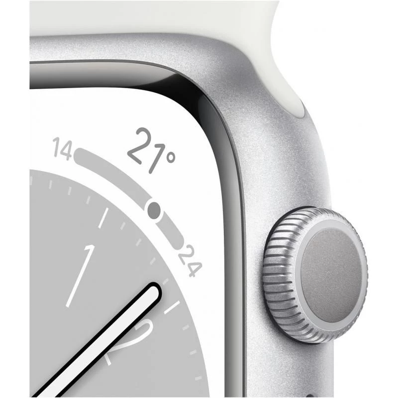 Apple Watch Series 8 (GPS, 45mm) - Silver Aluminium Case with M/L White Sport Band