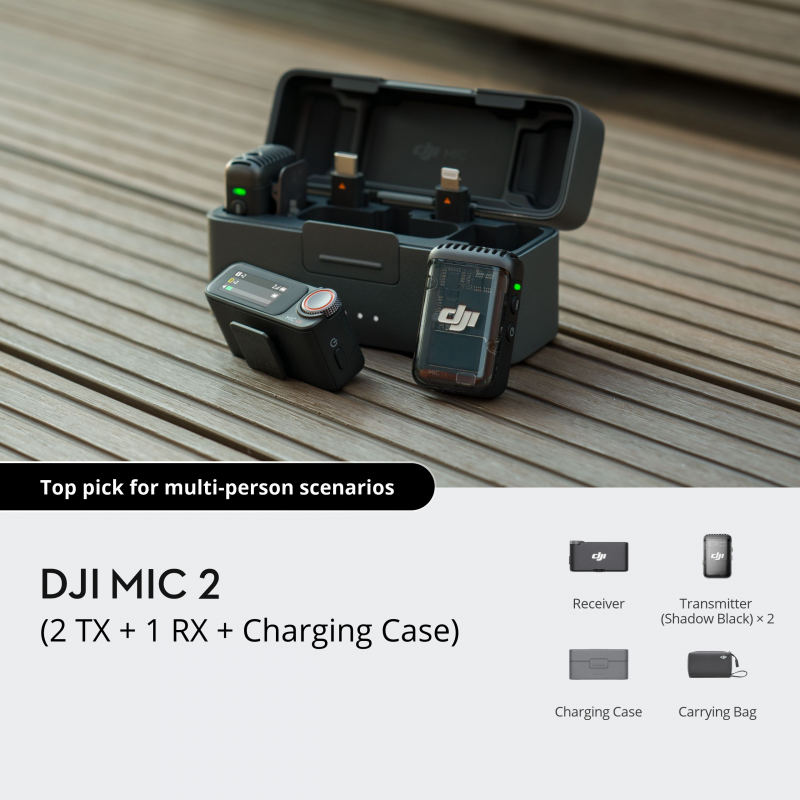 DJI MIC 2 (2TX+1RX+Charging Case) (CE)  Wireless Lavalier Microphone