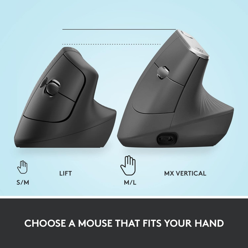 Logitech Lift Vertical Ergonomic Mouse, Wireless - Black