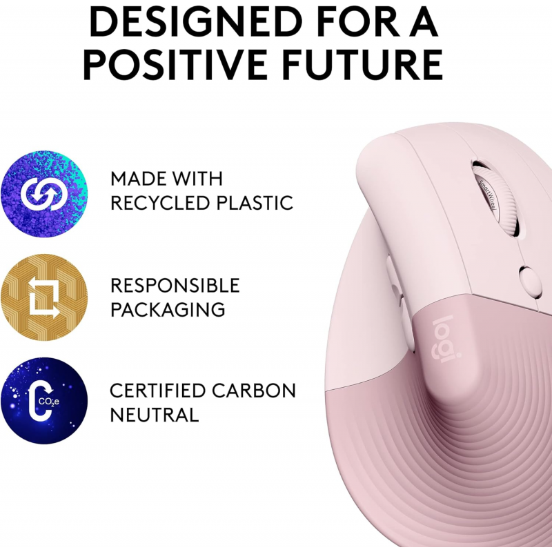 Logitech Lift Vertical Ergonomic Mouse, Wireless - Rose