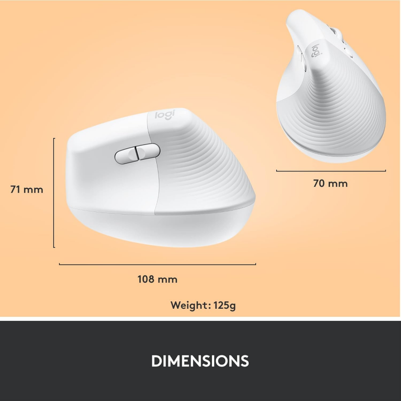 Logitech Lift Vertical Ergonomic Mouse, Wireless - White