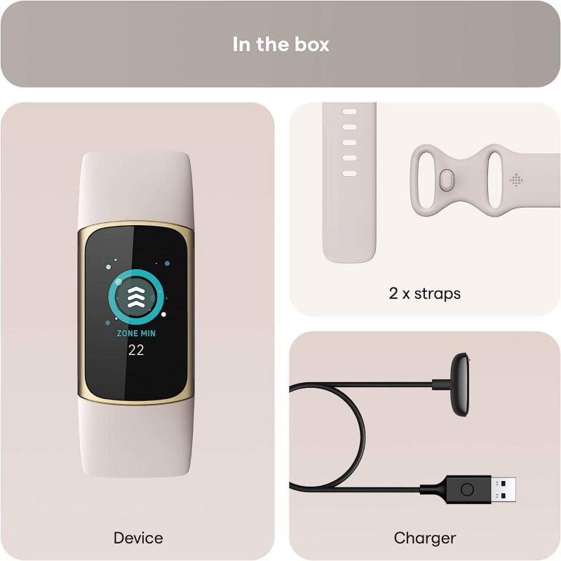 Fitbit Charge 5 Activity Tracker - Lunar White/Soft Gold